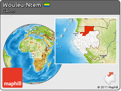 Physical Location Map of Wouleu-Ntem, highlighted country, within the entire country