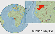 Savanna Style Location Map of Wouleu-Ntem, within the entire country, hill shading