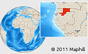 Shaded Relief Location Map of Wouleu-Ntem, within the entire country