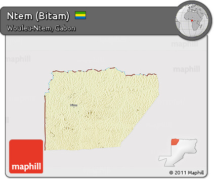 Physical 3D Map of Ntem (Bitam), cropped outside