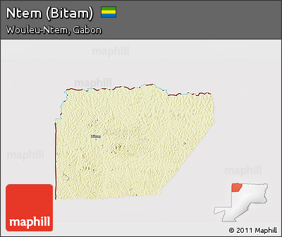 Physical 3D Map of Ntem (Bitam), cropped outside