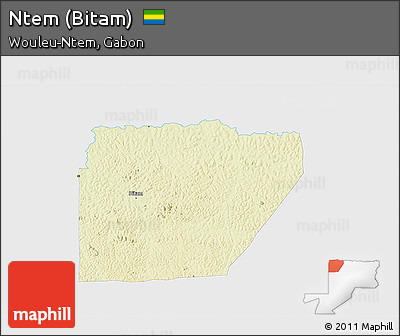 Physical 3D Map of Ntem (Bitam), single color outside
