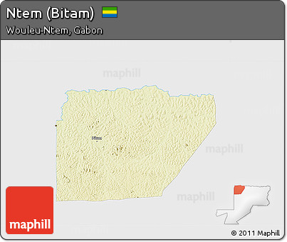 Physical 3D Map of Ntem (Bitam), single color outside