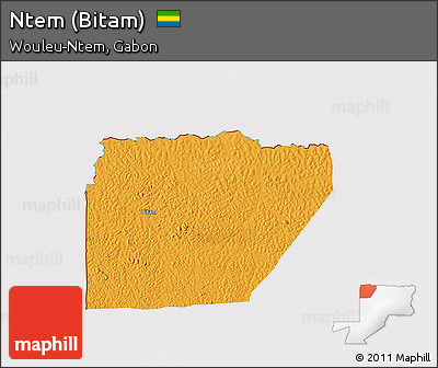 Political 3D Map of Ntem (Bitam), cropped outside
