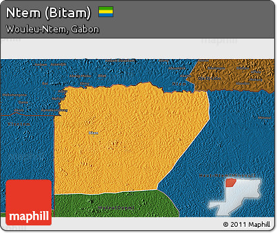 Political 3D Map of Ntem (Bitam), darken