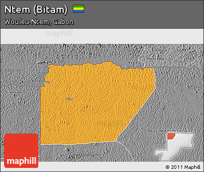 Political 3D Map of Ntem (Bitam), desaturated