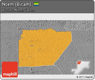 Political 3D Map of Ntem (Bitam), desaturated