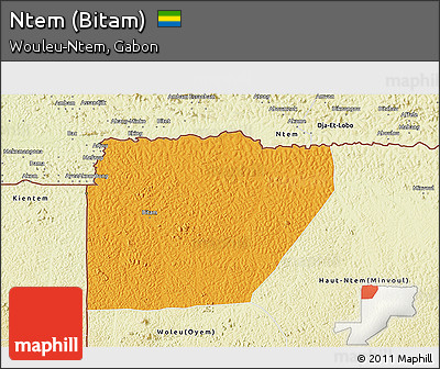 Political 3D Map of Ntem (Bitam), physical outside