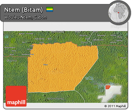 Political 3D Map of Ntem (Bitam), satellite outside