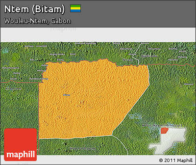 Political 3D Map of Ntem (Bitam), satellite outside