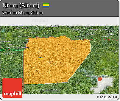 Political 3D Map of Ntem (Bitam), satellite outside
