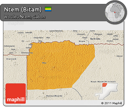 Political 3D Map of Ntem (Bitam), shaded relief outside