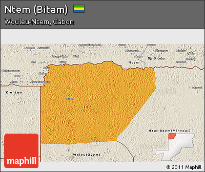 Political 3D Map of Ntem (Bitam), shaded relief outside