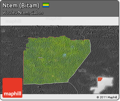 Satellite 3D Map of Ntem (Bitam), darken, desaturated