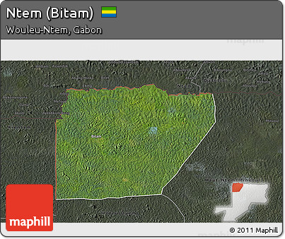 Satellite 3D Map of Ntem (Bitam), darken, semi-desaturated