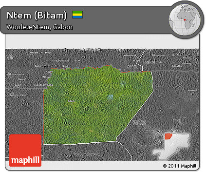 Satellite 3D Map of Ntem (Bitam), desaturated