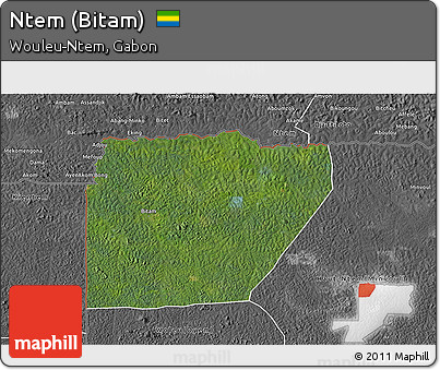 Satellite 3D Map of Ntem (Bitam), desaturated