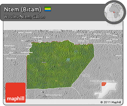 Satellite 3D Map of Ntem (Bitam), lighten, desaturated