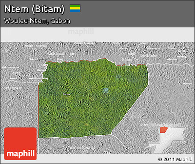 Satellite 3D Map of Ntem (Bitam), lighten, desaturated
