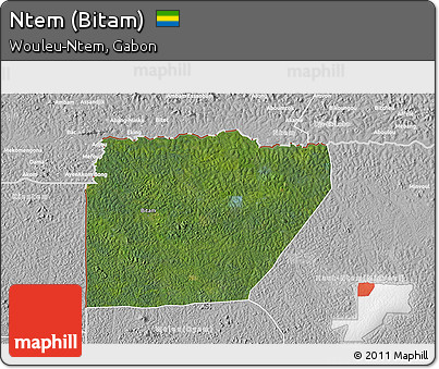 Satellite 3D Map of Ntem (Bitam), lighten, desaturated
