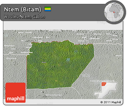 Satellite 3D Map of Ntem (Bitam), lighten, semi-desaturated
