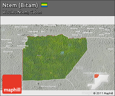 Satellite 3D Map of Ntem (Bitam), lighten, semi-desaturated