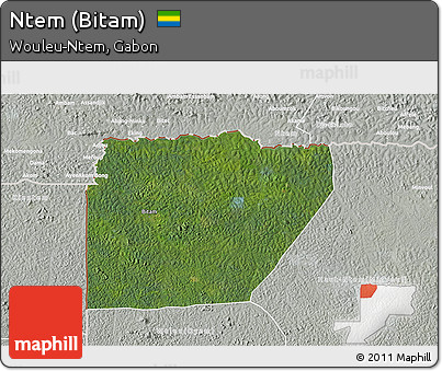 Satellite 3D Map of Ntem (Bitam), lighten, semi-desaturated