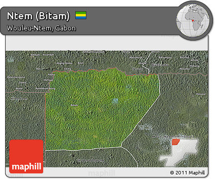 Satellite 3D Map of Ntem (Bitam), semi-desaturated