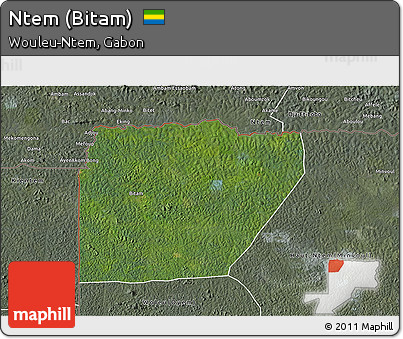 Satellite 3D Map of Ntem (Bitam), semi-desaturated