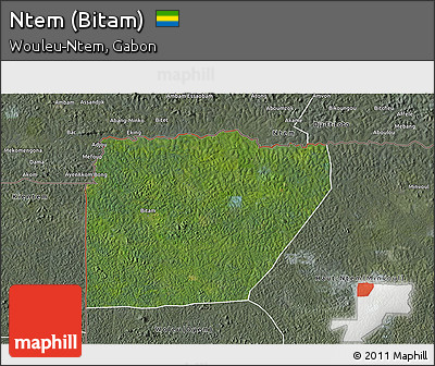 Satellite 3D Map of Ntem (Bitam), semi-desaturated