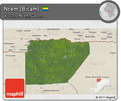 Satellite 3D Map of Ntem (Bitam), shaded relief outside