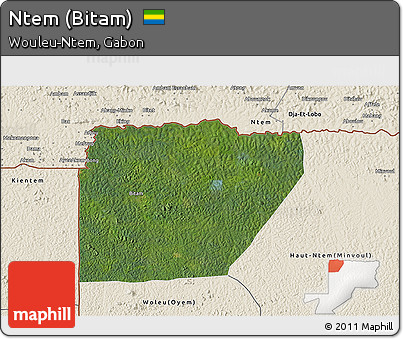 Satellite 3D Map of Ntem (Bitam), shaded relief outside