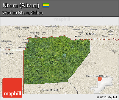 Satellite 3D Map of Ntem (Bitam), shaded relief outside