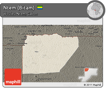 Shaded Relief 3D Map of Ntem (Bitam), darken