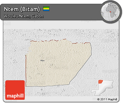 Shaded Relief 3D Map of Ntem (Bitam), lighten, desaturated