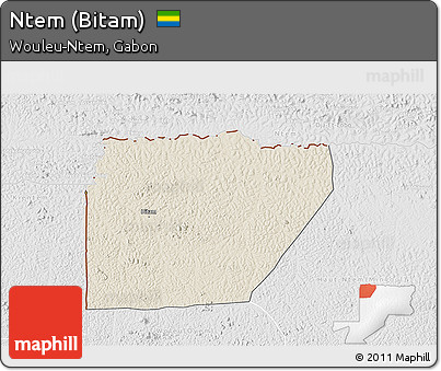 Shaded Relief 3D Map of Ntem (Bitam), lighten, desaturated