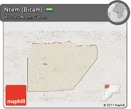 Shaded Relief 3D Map of Ntem (Bitam), lighten