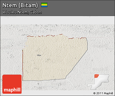 Shaded Relief 3D Map of Ntem (Bitam), lighten, semi-desaturated