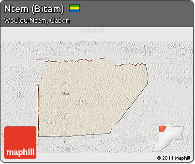 Shaded Relief 3D Map of Ntem (Bitam), lighten, semi-desaturated