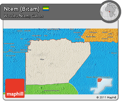 Shaded Relief 3D Map of Ntem (Bitam), political outside