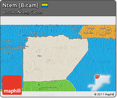Shaded Relief 3D Map of Ntem (Bitam), political outside