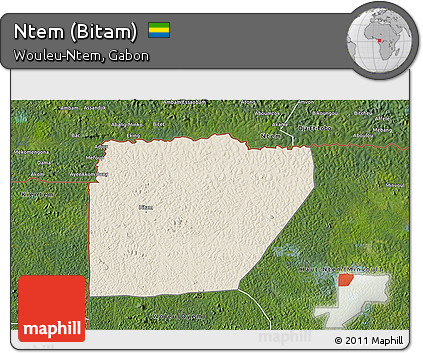 Shaded Relief 3D Map of Ntem (Bitam), satellite outside