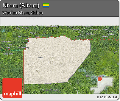 Shaded Relief 3D Map of Ntem (Bitam), satellite outside