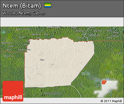 Shaded Relief 3D Map of Ntem (Bitam), satellite outside