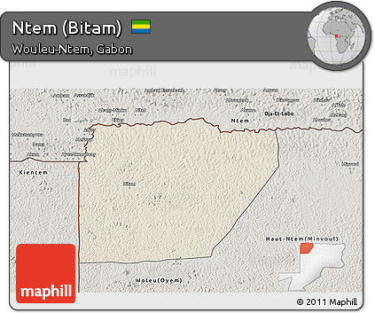Shaded Relief 3D Map of Ntem (Bitam), semi-desaturated