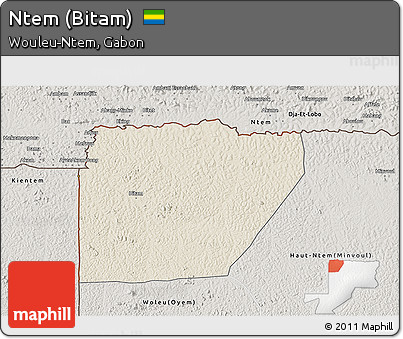 Shaded Relief 3D Map of Ntem (Bitam), semi-desaturated