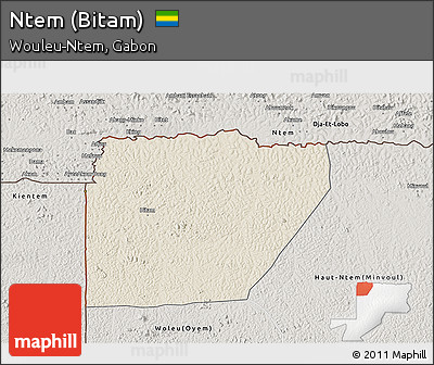 Shaded Relief 3D Map of Ntem (Bitam), semi-desaturated