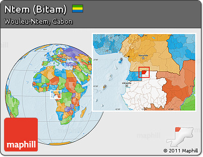 Political Location Map of Ntem (Bitam), highlighted country