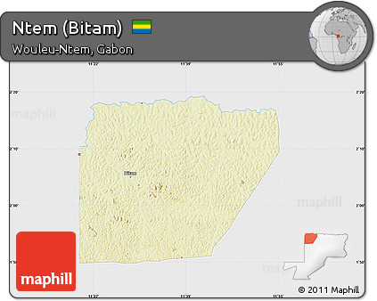 Physical Map of Ntem (Bitam), single color outside