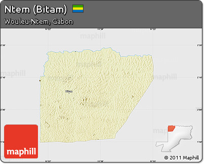 Physical Map of Ntem (Bitam), single color outside